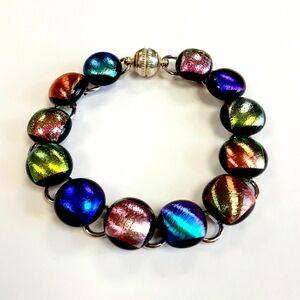 7 1/2" - 8" Multicolor Dichroic Fused Glass Link Bracelet